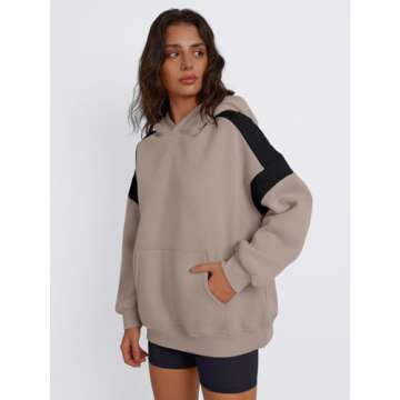 Trendy Queen Womens Oversized Hoodies Color Block Fall Fashion 2025 Casual Long Sleeve Sweatshirts Y2k Winter Clothes Coffee Grey M