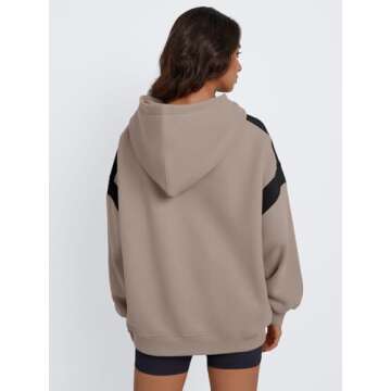 Trendy Queen Womens Oversized Hoodies Color Block Fall Fashion 2025 Casual Long Sleeve Sweatshirts Y2k Winter Clothes Coffee Grey M