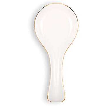 Patelai Ceramic Spoon Rest Spoon Holder Stovetop for Kitchen Stove Coffee Bar Accessories(White with Gold Brim)