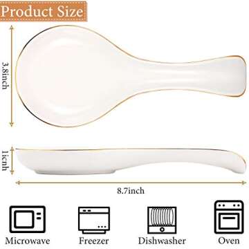 Patelai Ceramic Spoon Rest Spoon Holder Stovetop for Kitchen Stove Coffee Bar Accessories(White with Gold Brim)