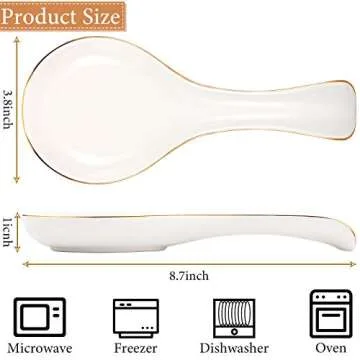 Patelai Ceramic Spoon Rest Spoon Holder Stovetop for Kitchen Stove Coffee Bar Accessories(White with Gold Brim)