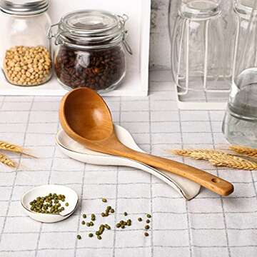 Patelai Ceramic Spoon Rest Spoon Holder Stovetop for Kitchen Stove Coffee Bar Accessories(White with Gold Brim)