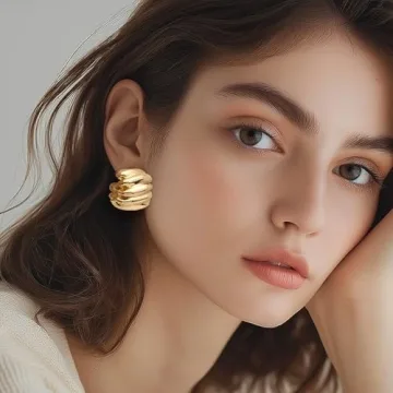 Frigotine Gold Chunky Stud Earrings - Perfect Gift for Her