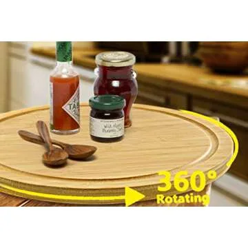 12" Premium Solid Bamboo Lazy Susan Wood Turntable Tray Cabinet Organizer, Balanced Smooth Spin Thicken Round Wood Tray Rotating Spice Rack for Kitchen Pantry Countertop Table