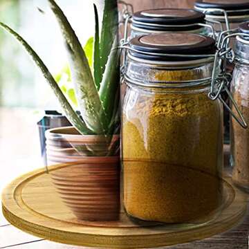 12" Premium Solid Bamboo Lazy Susan Wood Turntable Tray Cabinet Organizer, Balanced Smooth Spin Thicken Round Wood Tray Rotating Spice Rack for Kitchen Pantry Countertop Table