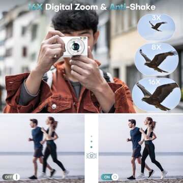 Digital Camera, Autofocus UHD 4K Vlogging Camera with 32GB Card, 48MP 16X Digital Zoom Digital Camera, Anti-Shake Portable YouTube Compact Point Shoot Camera for Teens Adult Beginner(White)