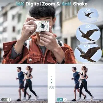 Digital Camera, Autofocus UHD 4K Vlogging Camera with 32GB Card, 48MP 16X Digital Zoom Digital Camera, Anti-Shake Portable YouTube Compact Point Shoot Camera for Teens Adult Beginner(White)