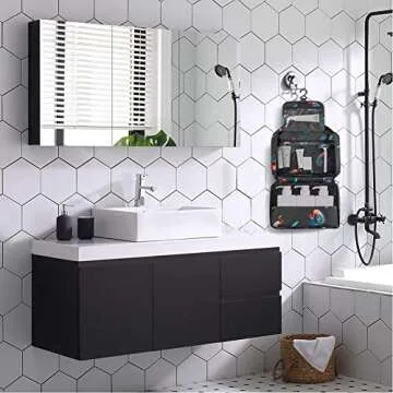 Toiletry Bag for Women, Reibeny Large Hanging Travel Toiletry Bag, Water-resistant Cosmetic Makeup Organizer for Toiletries and Cosmetics, Bathroom Shower Bag with Handle and Hook, Black