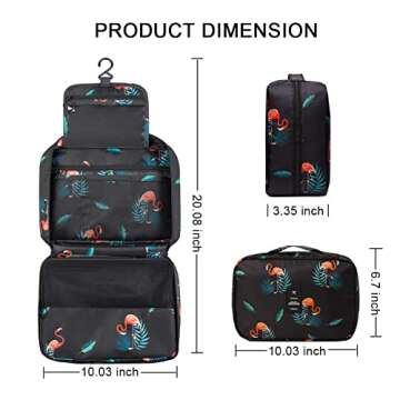 Toiletry Bag for Women, Reibeny Large Hanging Travel Toiletry Bag, Water-resistant Cosmetic Makeup Organizer for Toiletries and Cosmetics, Bathroom Shower Bag with Handle and Hook, Black