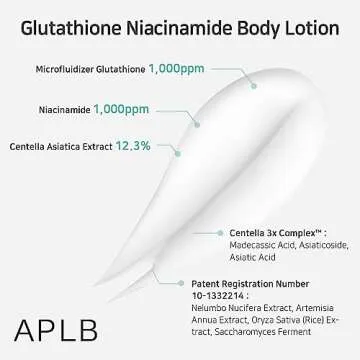 APLB Glutathione Niacinamide Body Lotion | LIPO GLUTA NIAC CEN™ 12.5% 10.14 FL.OZ/Korean Skincare, Long lasting hydration, Revitalize for gentle and improve skin texture