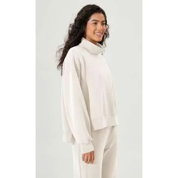 ODODOS Modal Soft Split Hem Turtleneck Sweatshirts for Women Long Sleeve Casual Pullover Top, Ivory, Large