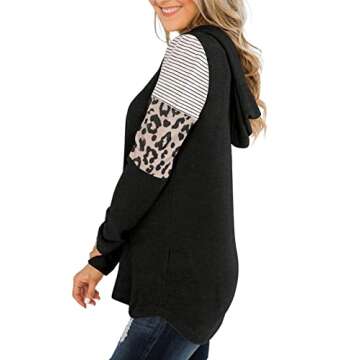 PINKMSTYLE Womens Hoodie Sweatshirts Casual Color Block Shirts Long Sleeve Tunic Tops for Leggings Black Leopard Large