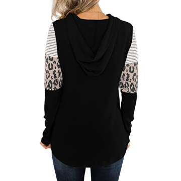 PINKMSTYLE Womens Hoodie Sweatshirts Casual Color Block Shirts Long Sleeve Tunic Tops for Leggings Black Leopard Large