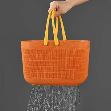 Haundry Plastic Shower Caddy Basket Tote, Bathroom Organizer with Handles, Portable Storage Basket for College Dorm Room Essentials, Garden, Pool, Camping, Gym, Beach, Cleaning Supplies