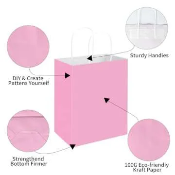 Toovip Light Pink Kraft Paper Gift Bags - 50 Pack