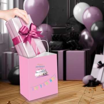 Toovip 50 Pack 8x4.75x10 Inch Medium Light Pink Kraft Paper Bags with Handles Bulk, Gift Bags for Birthday Party Favors Retail Grocery Shopping Business Goody Craft Merchandise Take Out Sacks