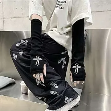 Women Gloves Goth Arm Sleeve Cool Black Moon Cross Printed Hip Hop Arm Warmers
