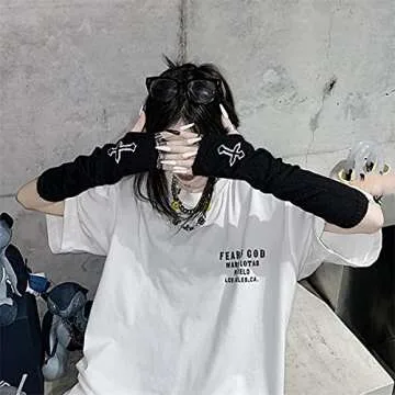 Women Gloves Goth Arm Sleeve Cool Black Moon Cross Printed Hip Hop Arm Warmers