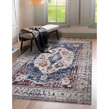 Adiva Machine Washable Vintage Area Rug for Home Decor