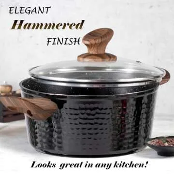 Kitchen Academy Pots and Pans Set Non Stick - 15 Pcs Black Induction Kitchen Cookware Sets, Healthy Non-toxic Hammered Cooking Pans Set