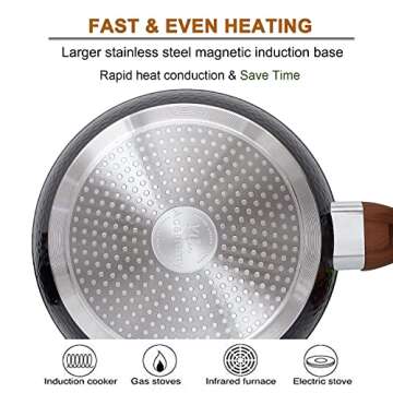 Kitchen Academy Pots and Pans Set Non Stick - 15 Pcs Black Induction Kitchen Cookware Sets, Healthy Non-toxic Hammered Cooking Pans Set