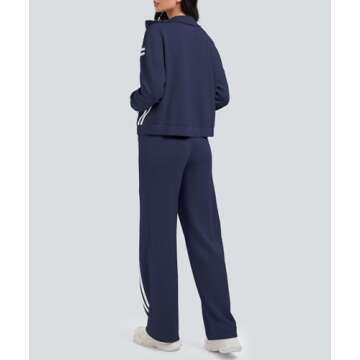 Casly Lamiit Sweat Suit for Women 2 Piece Set Athletic Jogging Track Jackets Loose Fit Wide Leg Sweatpants Jogger Matching Sets Women Clothing Teacher Outfits Navy Blue S