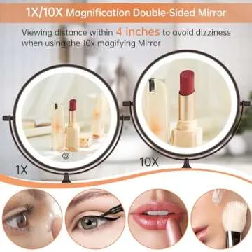 Rechargeable Wall Mounted Lighted Makeup Vanity Mirror 8 Inch Double Sided 1X 10X Magnifying Bathroo...