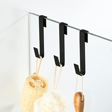 MOKIUER Extended Shower Door Hooks for Bath, 6.5 in, Matte Black, 3 Pack