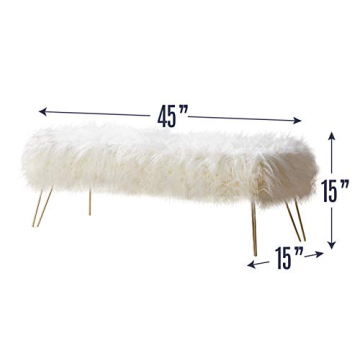 Ornavo Home Faux Fur Ottoman with Gold Legs 15x45 Inches