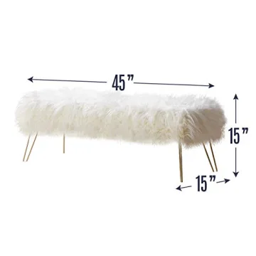 Ornavo Home Faux Fur Ottoman with Gold Legs 15x45 Inches