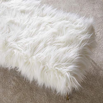 Ornavo Home Faux Fur Ottoman with Gold Legs 15x45 Inches