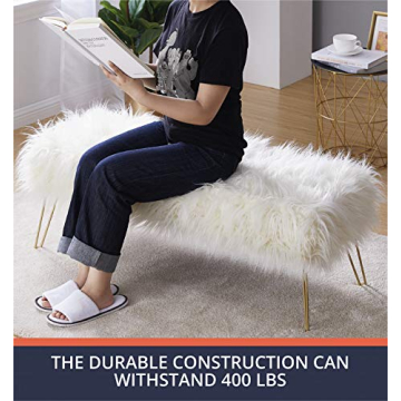 Ornavo Home Faux Fur Ottoman with Gold Legs 15x45 Inches