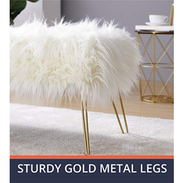 Ornavo Home Faux Fur Ottoman with Gold Legs 15x45 Inches