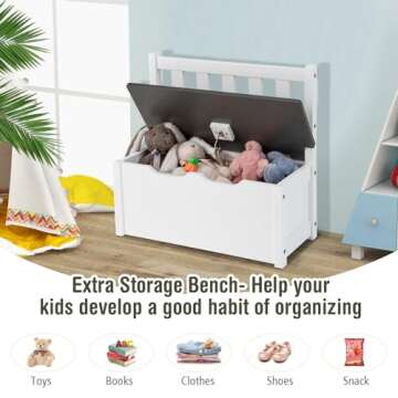 Costzon 2 in 1 Kids Table and Chair Set, Wood Activity Table with Toy Storage Bench & 2 Chairs for Children Reading, Arts, Crafts, Snack Time, Homework, Playroom, Toddler Table and Chairs (Grey)