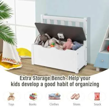 Costzon 2 in 1 Kids Table and Chair Set, Wood Activity Table with Toy Storage Bench & 2 Chairs for Children Reading, Arts, Crafts, Snack Time, Homework, Playroom, Toddler Table and Chairs (Grey)