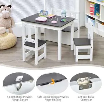 Costzon 2 in 1 Kids Table and Chair Set, Wood Activity Table with Toy Storage Bench & 2 Chairs for Children Reading, Arts, Crafts, Snack Time, Homework, Playroom, Toddler Table and Chairs (Grey)