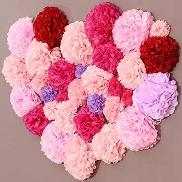 iShyan 12 Pcs Assorted Rainbow Colors Tissue Paper Pom Poms Flower Balls for Birthday Wedding Party Baby Shower Decorations