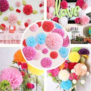 iShyan 12 Pcs Assorted Rainbow Colors Tissue Paper Pom Poms Flower Balls for Birthday Wedding Party Baby Shower Decorations