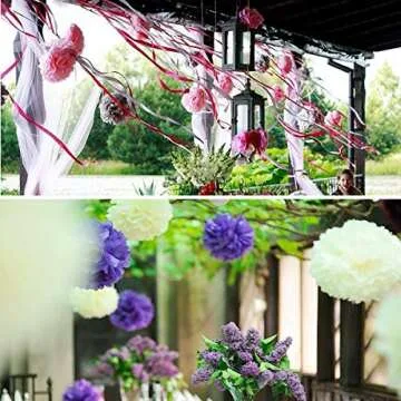 iShyan 12 Pcs Assorted Rainbow Colors Tissue Paper Pom Poms Flower Balls for Birthday Wedding Party Baby Shower Decorations