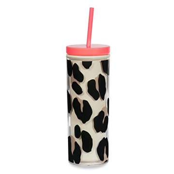 kate spade new york Insulated Tumbler with Reusable Straw, Leopard Print 24 Ounce Acrylic Travel Cup...