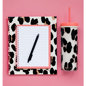 kate spade new york Insulated Tumbler with Reusable Straw, Leopard Print 24 Ounce Acrylic Travel Cup with Lid, Forest Feline