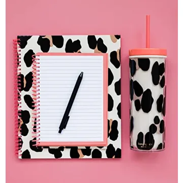 kate spade new york Insulated Tumbler with Reusable Straw, Leopard Print 24 Ounce Acrylic Travel Cup with Lid, Forest Feline