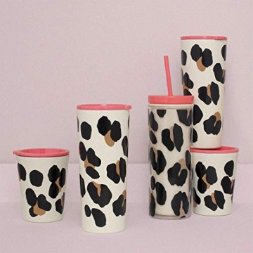 kate spade new york Insulated Tumbler with Reusable Straw, Leopard Print 24 Ounce Acrylic Travel Cup with Lid, Forest Feline