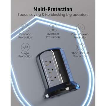 Power Strip Tower Surge Protector, SUPERDANNY Desktop Charging Station, 10 Ft Extension Cord, 9 Outlets, 4 USB Ports, 1080 Joules, 3-Prong, Grounded, Multiple Protections for Home, Office, Black