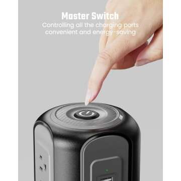 Power Strip Tower Surge Protector, SUPERDANNY Desktop Charging Station, 10 Ft Extension Cord, 9 Outlets, 4 USB Ports, 1080 Joules, 3-Prong, Grounded, Multiple Protections for Home, Office, Black