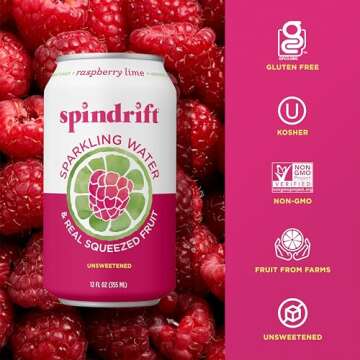Spindrift Sparkling Water, Raspberry Lime Flavored, Made with Real Squeezed Fruit, Only 9 Calories per Can, 12 Fl Oz Cans, Pack of 24