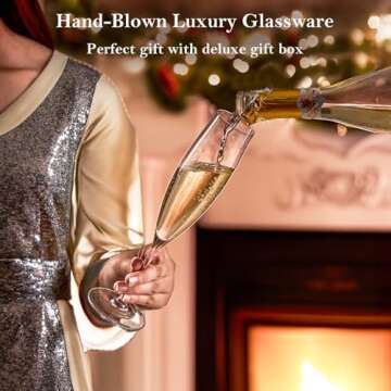 JBHO Champagne Glasses-Elegant Flutes-Gift-Box-Hand Blown Champagne Flutes Glass-100% Lead-Free Prem...