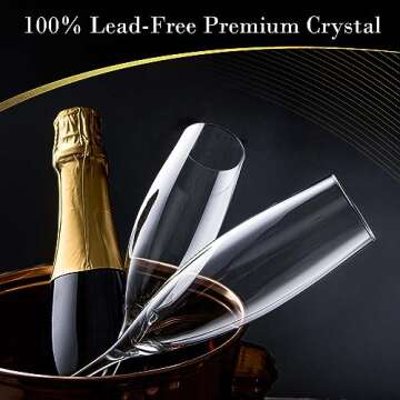 JBHO Champagne Glasses-Elegant Flutes-Gift-Box-Hand Blown Champagne Flutes Glass-100% Lead-Free Premium Crystal - Gift Idea for Wedding, Anniversary, Christmas,New Year-Set of 4-8oz, Clear