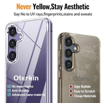 Oterkin for Samsung Galaxy S24 Case Clear, [20X Anti-Yellowing Technology] S24 Phone Case with [Built-in 4 Airbags][10FT Military Grade Protection] [Crystal Transparent Slim] (Clear)