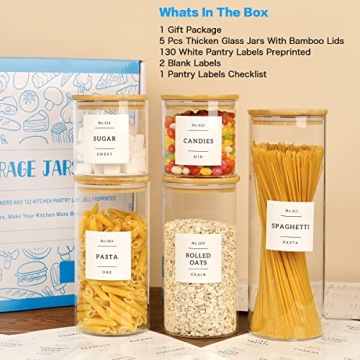 5-Piece Glass Storage Containers with 132 Labels Airtight